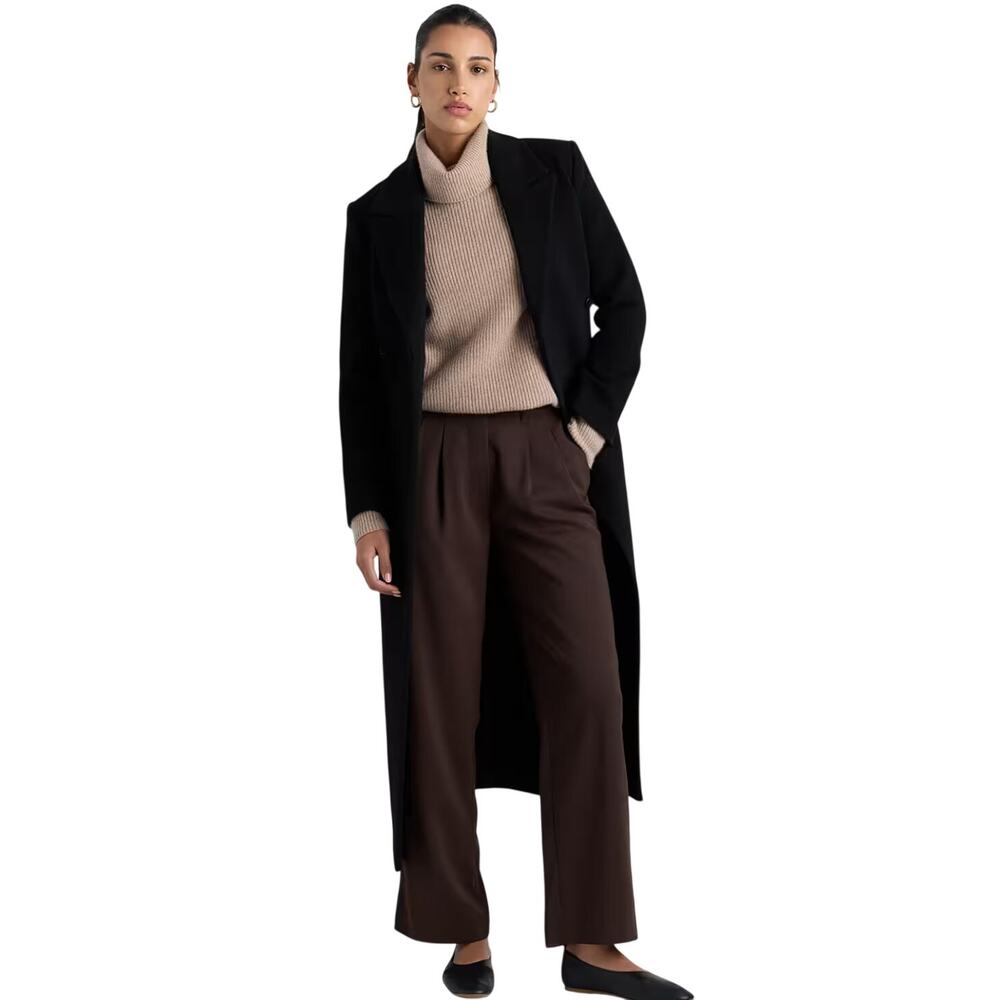 NWOT Quince Women's S Black Wool Cashmere Tailored Long Coat $200 Preppy Cozy